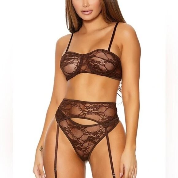Shades of Love Chocolate Lace Three Piece Set - Picture 1 of 4
